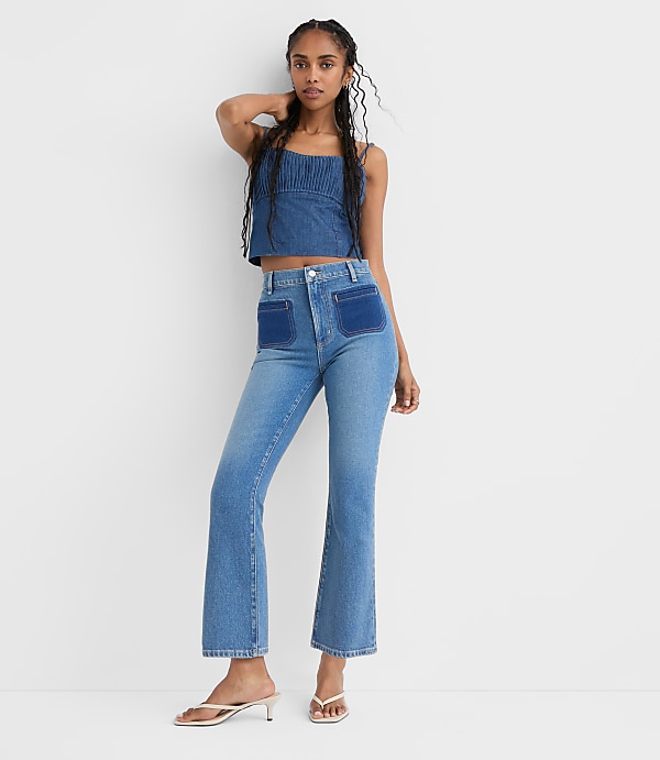 Rivete Tall High Rise Kick Crop Jeans in Shadow Blue Wash