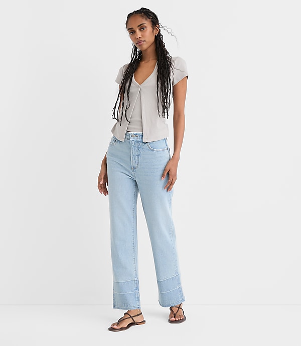 Rivete Tall Unpicked High Rise Straight Jeans in Wave Wash