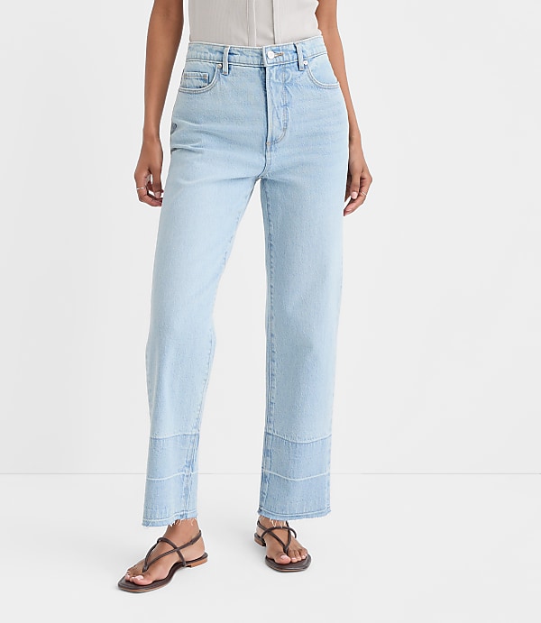 Rivete Tall Unpicked High Rise Straight Jeans in Wave Wash