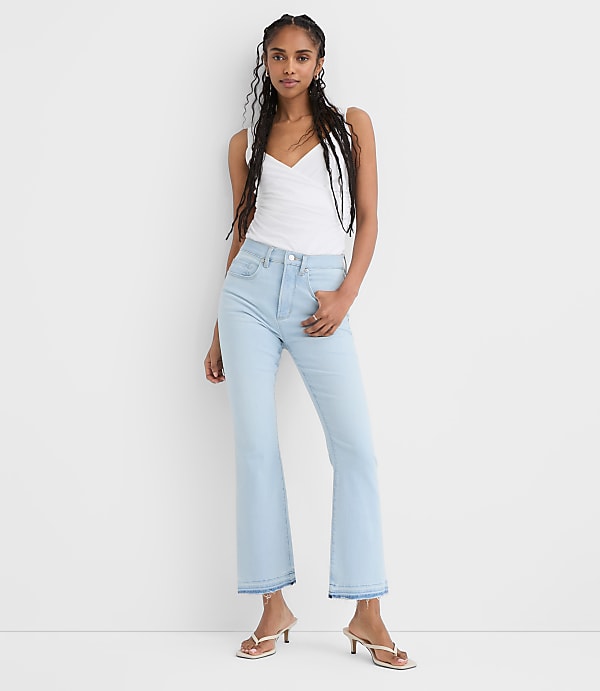 Rivete Tall Unpicked High Rise Kick Crop Jeans in Wave Wash