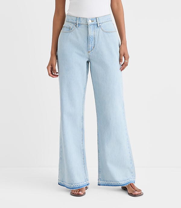 Rivete Tall Unpicked High Rise Wide Leg Jeans in Wave Wash
