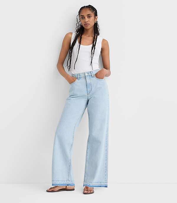 Rivete Tall Unpicked High Rise Wide Leg Jeans in Wave Wash