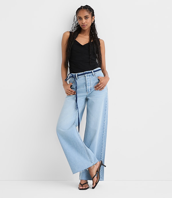 Rivete Fresh Cut High Rise Relaxed Wide Leg Jeans in Wave Wash