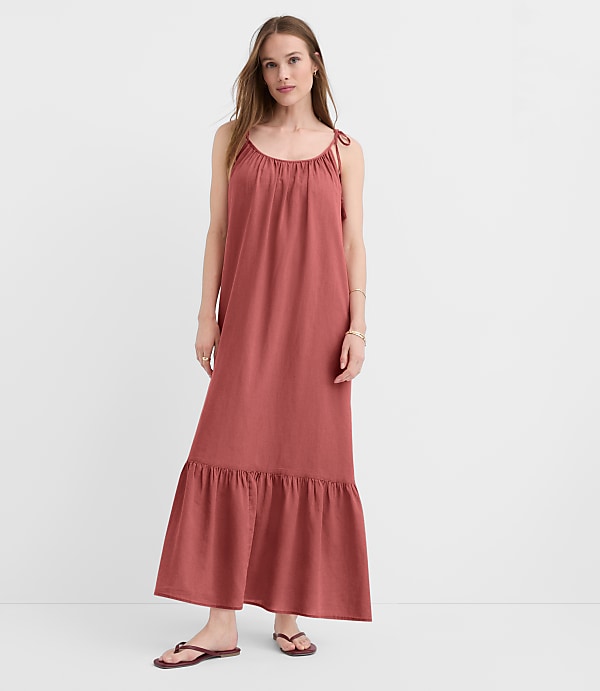 LOFT Beach Tie Strap Linen Cotton Maxi Dress