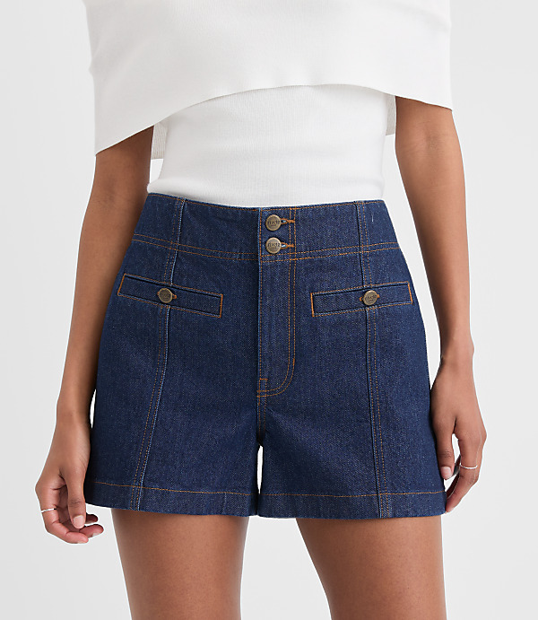 Rivete Double Shank High Rise Denim Shorts in Nova Wash