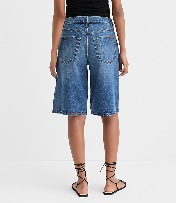 Rivete Petite Curvy High Rise Denim Bermuda Shorts in Dark Wash