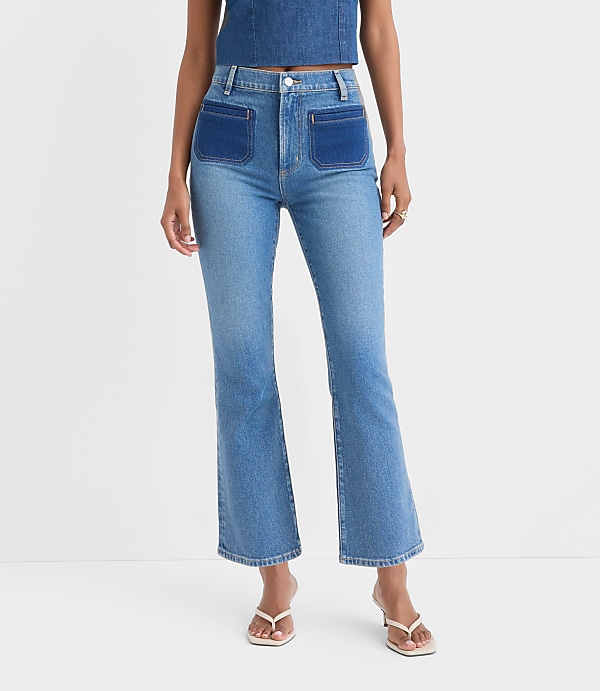 Rivete Tall Curvy High Rise Kick Crop Jeans in Shadow Blue Wash