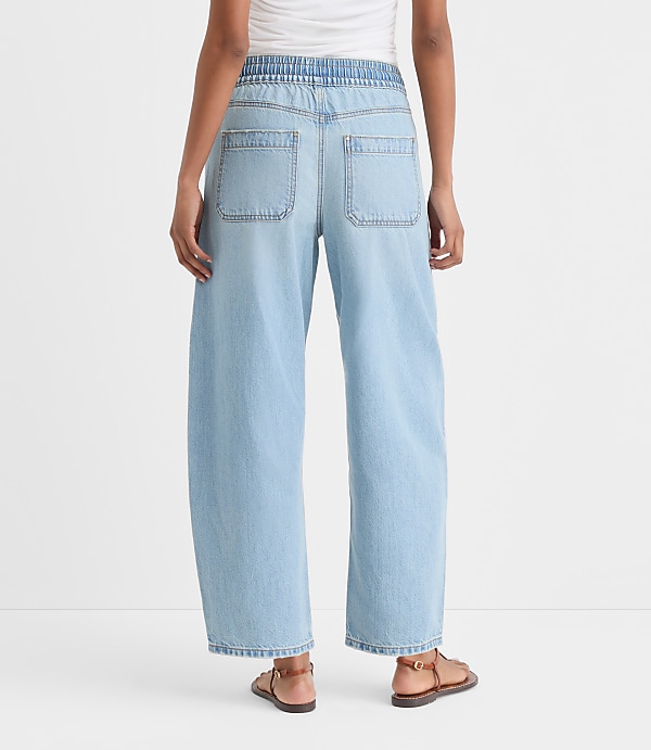 Rivete Tall Curvy Utility High Rise Pull On Jeans in Light Wash Indigo