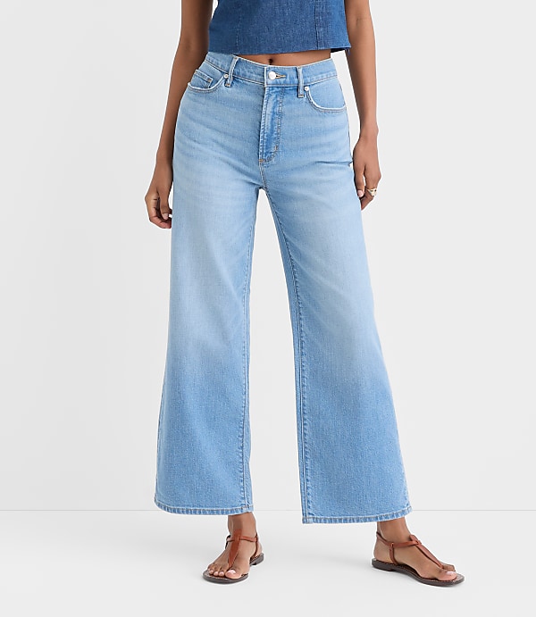 Rivete Curvy High Rise Wide Leg Crop Jeans in Bright Medium Stonewash