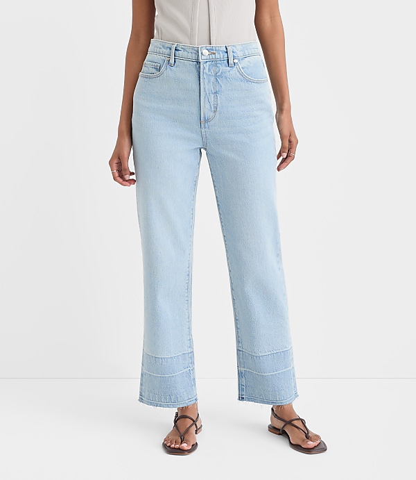 Rivete Tall Curvy Unpicked High Rise Straight Jeans in Wave Wash