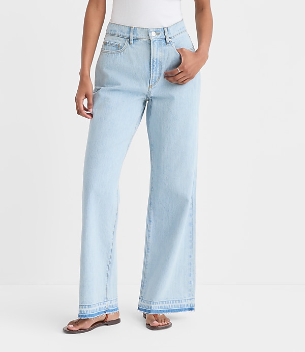 Rivete Curvy Unpicked High Rise Wide Leg Jeans in Wave Wash
