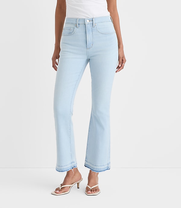 Rivete Curvy Unpicked High Rise Kick Crop Jeans in Wave Wash