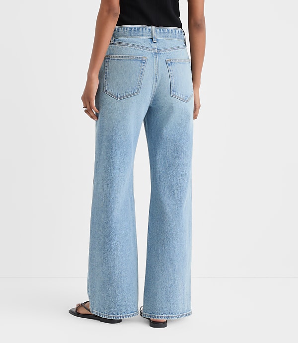 Rivete Curvy Belted High Rise Wide Leg Jeans in Light Wash
