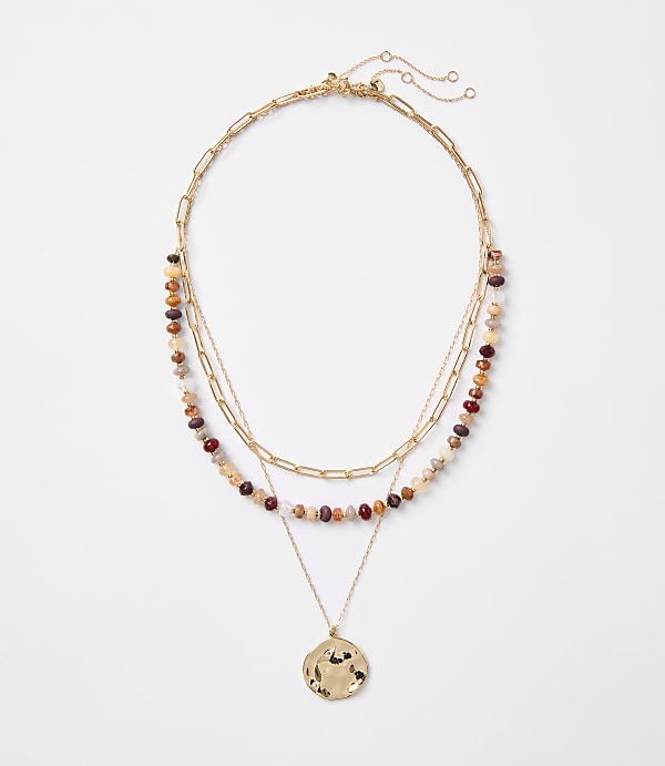 Coin Beaded Layered Necklace Set