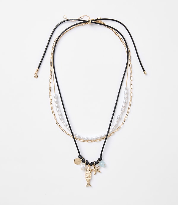 Pearlized Fish Cluster Layered Necklace Set