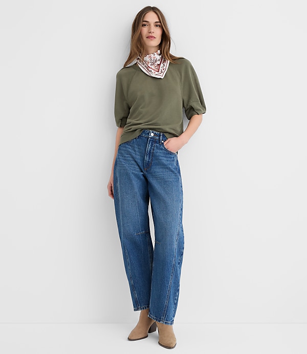 Pleated Puff Sleeve Sweatshirt