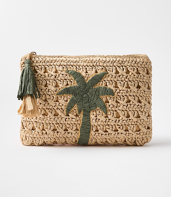 Palm Tree Straw Zip Pouch