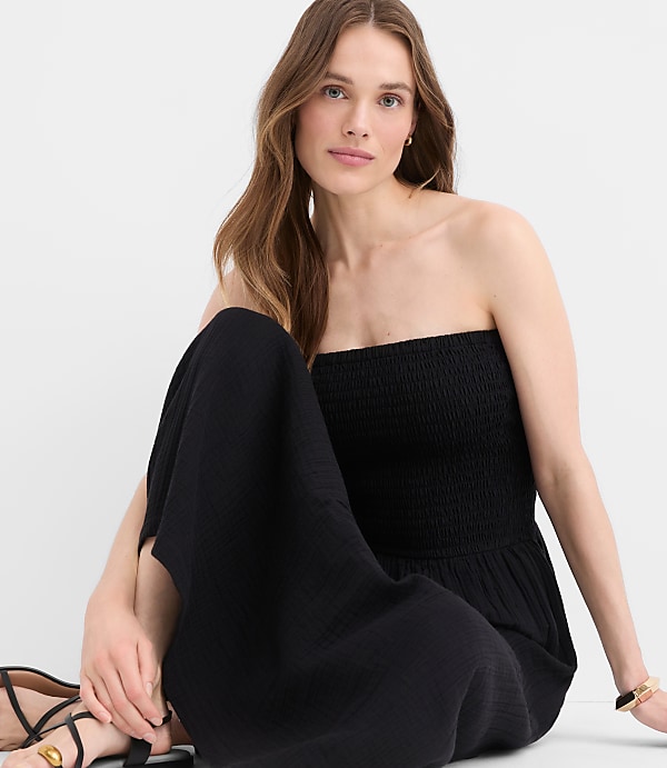 Petite LOFT Beach Strapless Mixed Media Maxi Pocket Dress
