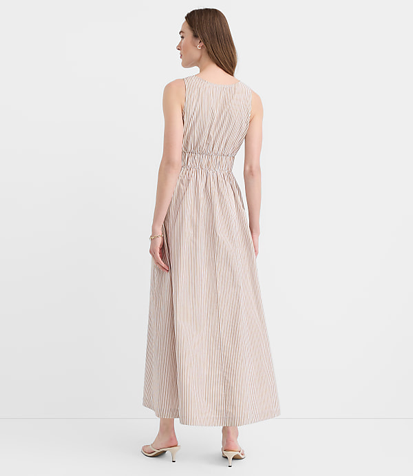 Petite Striped Bow Poplin Midi Pocket Dress