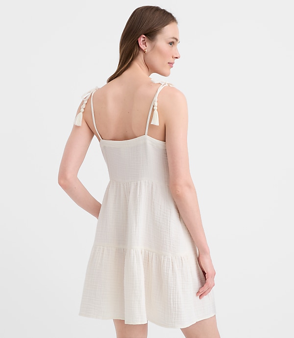 Petite LOFT Beach Tie Strap Triple Cloth Mini Pocket Dress