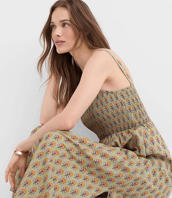 Petite LOFT Beach Garden Smocked Maxi Pocket Dress