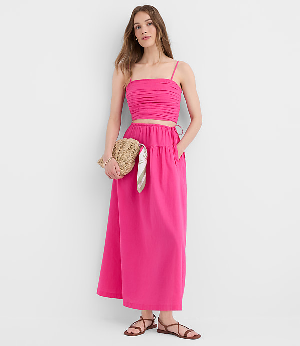 Petite LOFT Beach Linen Cotton Drawstring Maxi Pocket Skirt