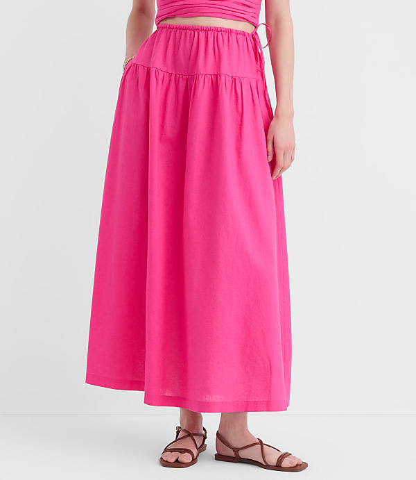 LOFT Beach Linen Cotton Drawstring Maxi Pocket Skirt