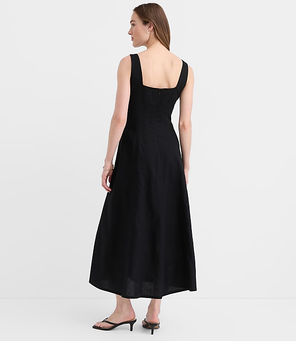 Linen Cotton Seamed Midi Pocket Dress