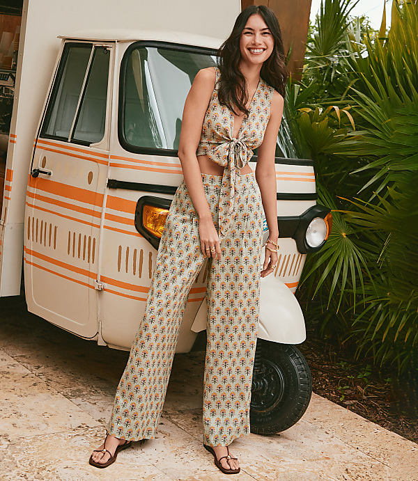 LOFT Beach Garden Linen Cotton Wide Leg Pants