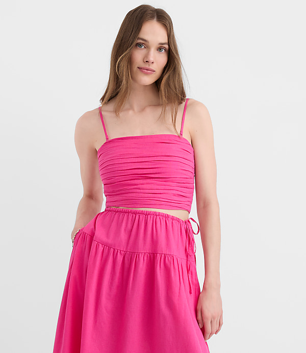 LOFT Beach Ruched Linen Cotton Top