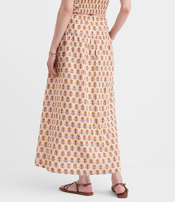 LOFT Beach Garden Linen Cotton Drawstring Maxi Pocket Skirt