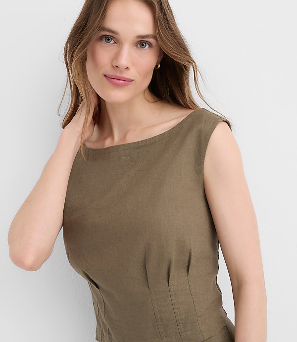 Linen Cotton Pleated Boatneck Top