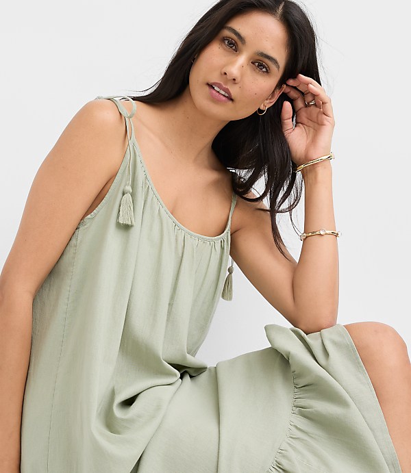 LOFT Beach Tie Strap Linen Cotton Maxi Dress