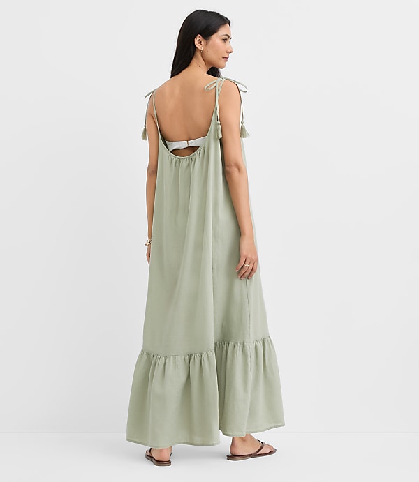 LOFT Beach Tie Strap Linen Cotton Maxi Dress
