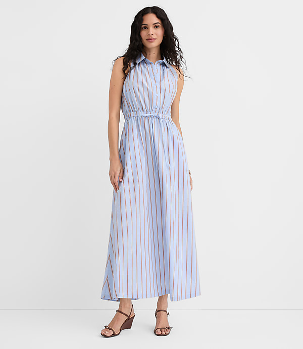 Petite Striped Halter Midi Pocket Shirtdress