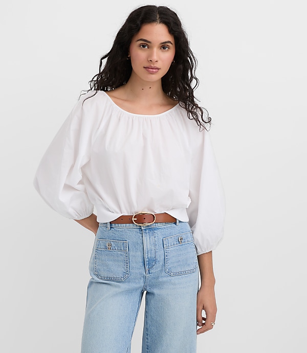 Petite Poplin Ribtrim Boatneck Blouse