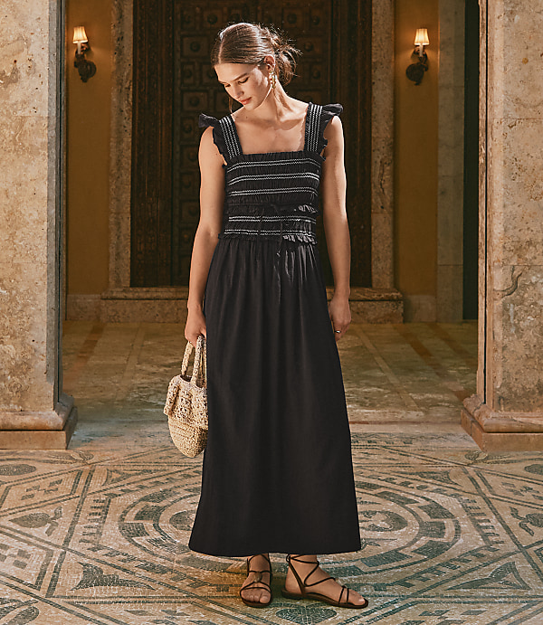 Petite Ruffle Strap Smocked Midi Dress