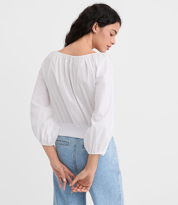 Petite Poplin Ribtrim Boatneck Blouse