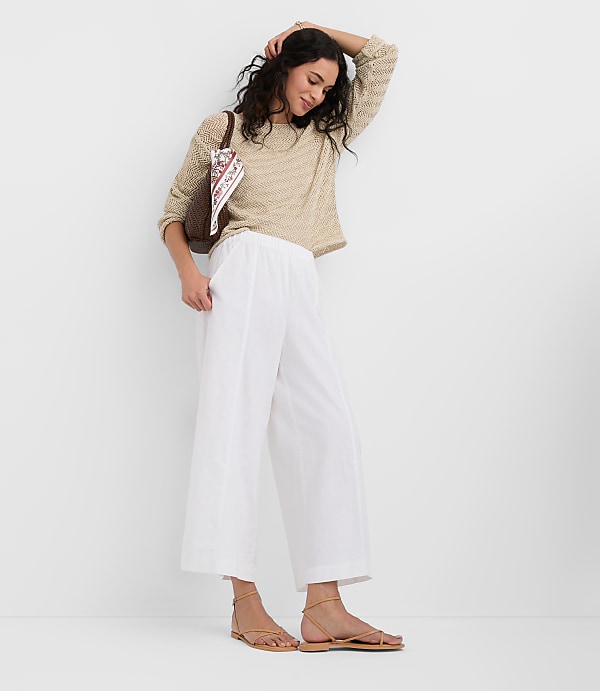 Petite Breezy Wide Leg Crop Pants in Linen Cotton