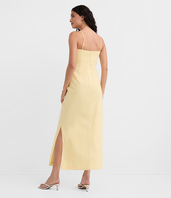Petite Sun Palm Linen Cotton Cutout Twist Midi Dress