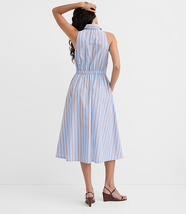 Striped Halter Midi Pocket Shirtdress