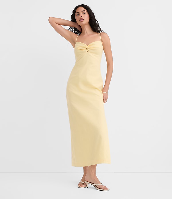 Sun Palm Linen Cotton Cutout Twist Midi Dress