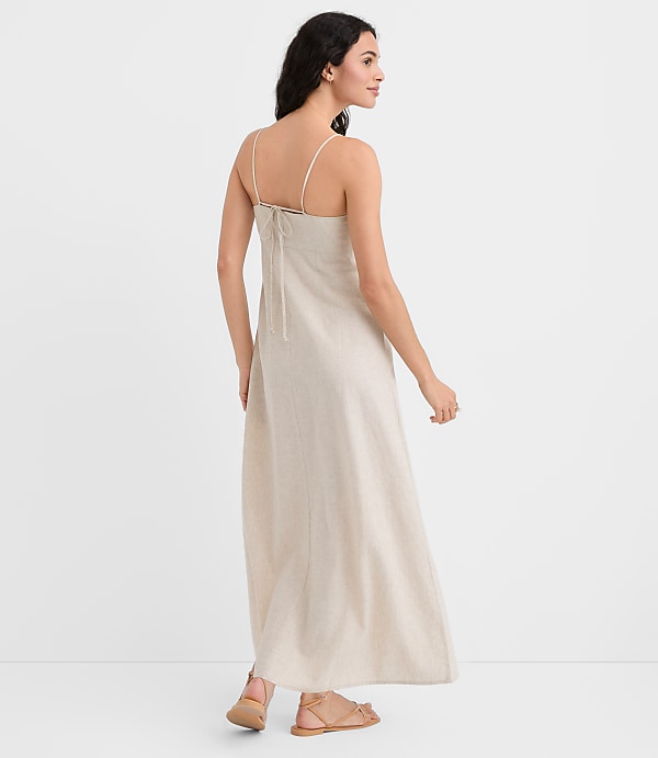 LOFT Beach Beaded Ruched Linen Cotton Maxi Dress