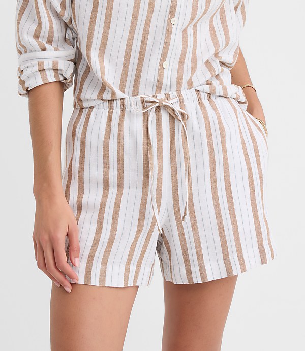 Sawyer Pull On Shorts in Striped Linen Cotton