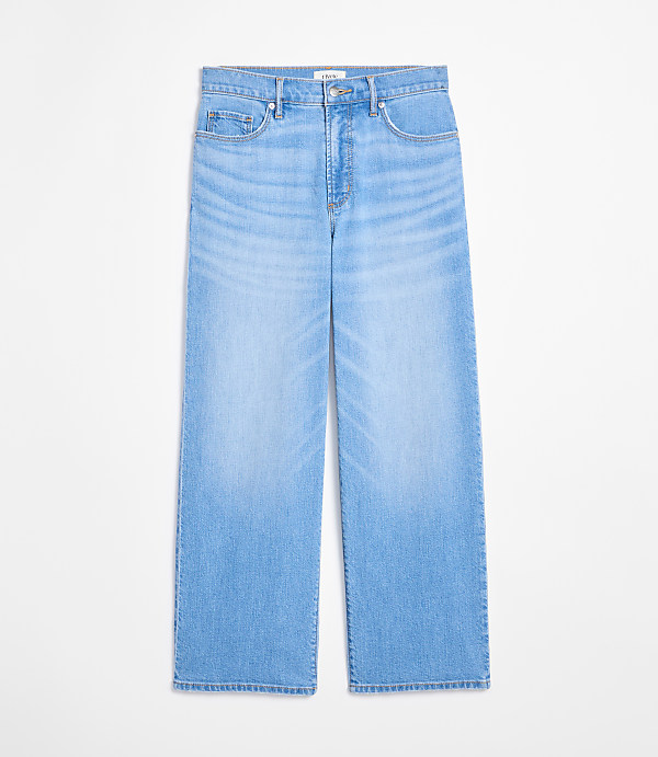 Rivete Petite High Rise Wide Leg Crop Jeans in Bright Medium Stonewash