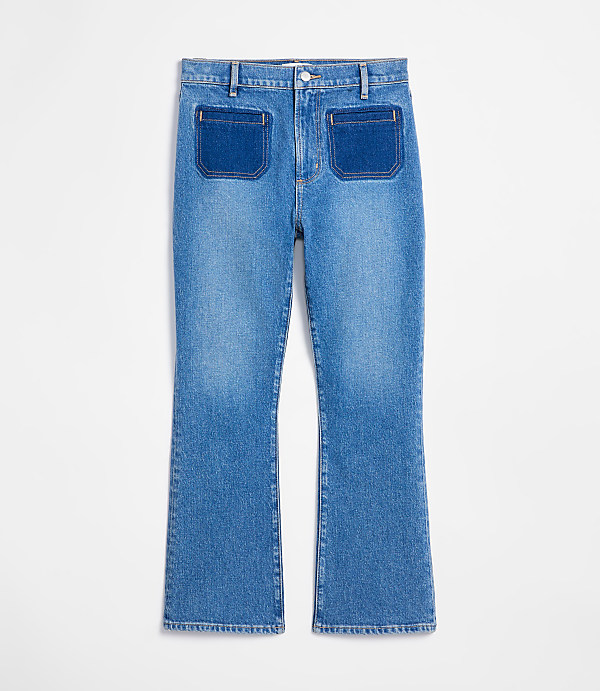 Rivete High Rise Kick Crop Jeans in Shadow Blue Wash