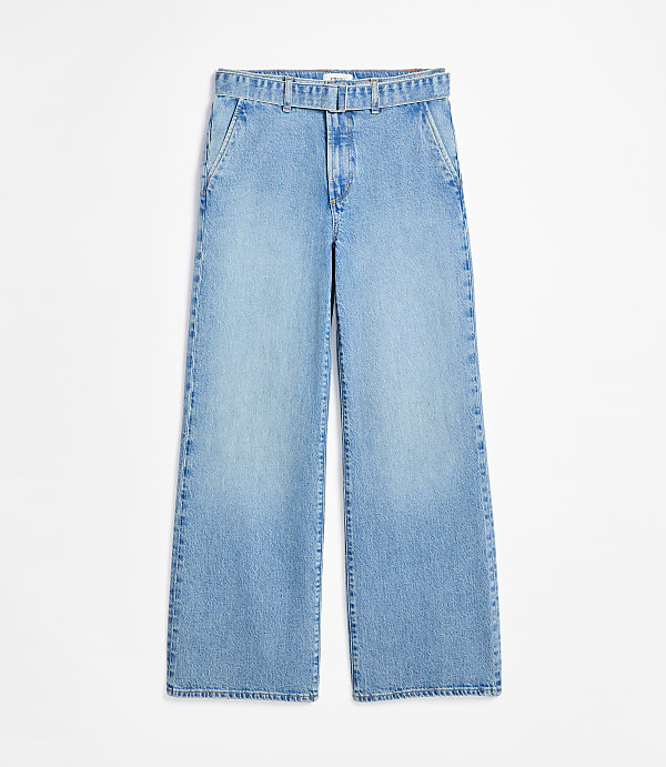 Rivete Belted High Rise Wide Leg Jeans in Light Wash