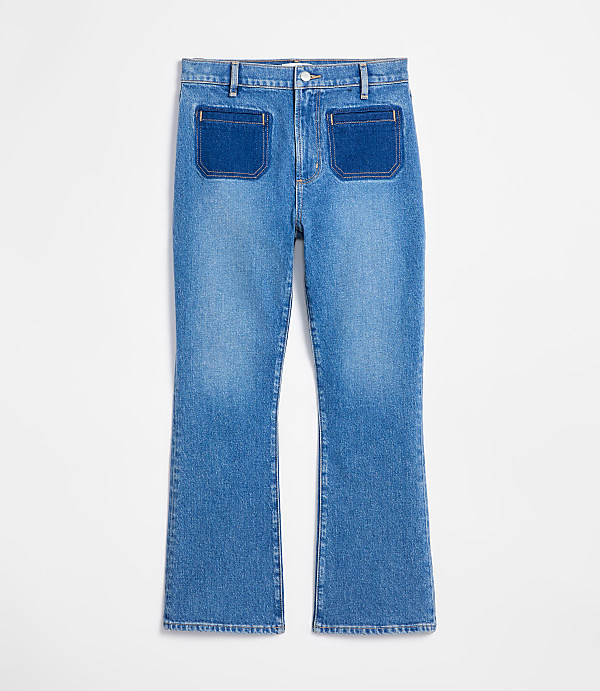 Rivete Petite Curvy High Rise Kick Crop Jeans in Shadow Blue Wash