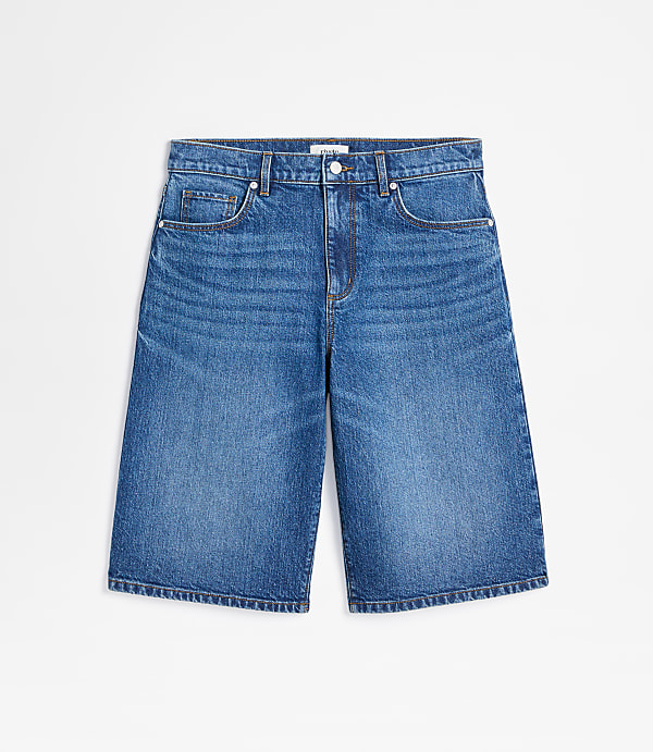Rivete High Rise Denim Bermuda Shorts in Dark Wash