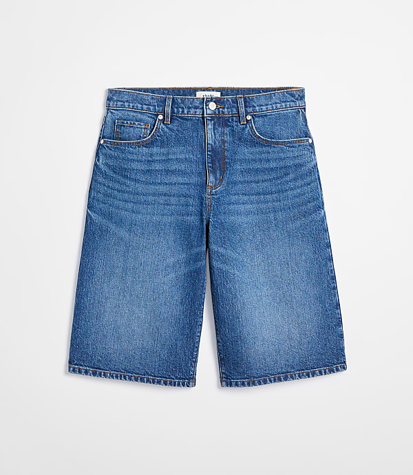 Rivete Petite Curvy High Rise Denim Bermuda Shorts in Dark Wash